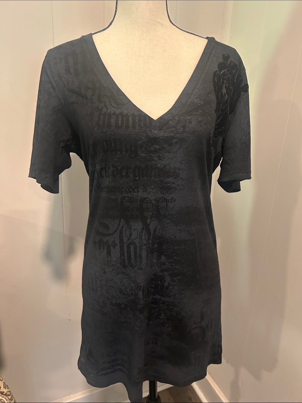 Affliction Black V-Neck Graphic Short Sleeve Tee